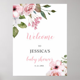 Póster Signo de bienvenida de Rubor Floral Baby Shower ro