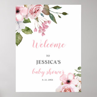 Póster Signo de bienvenida de Rubor Floral Baby Shower ro
