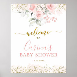 Póster Signo de bienvenida de Rubor Pink Floral Baby Show
