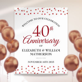 Póster Signo de bienvenida de Ruby Love Hearts de 40 años