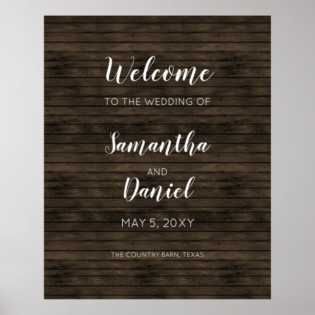 Póster Signo de bienvenida de Rusn Barn Wood Boda (Frente)