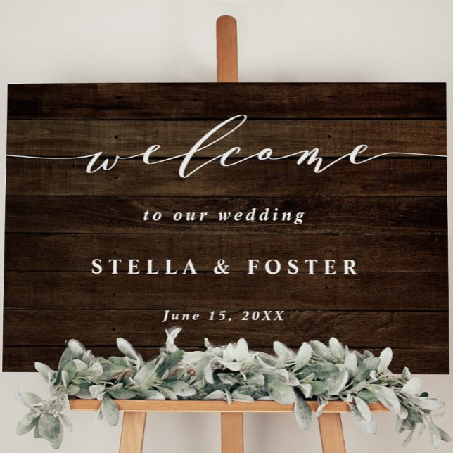 Póster Signo de bienvenida de Rustic Faux Wood Boda (Subido por el creador)