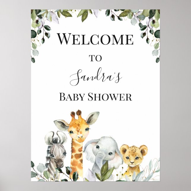 Póster Signo de bienvenida de Safari Animals de Baby Show (Frente)