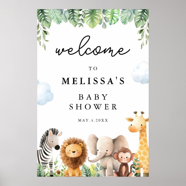 Póster Signo de bienvenida de Safari Baby Shower (Frente)