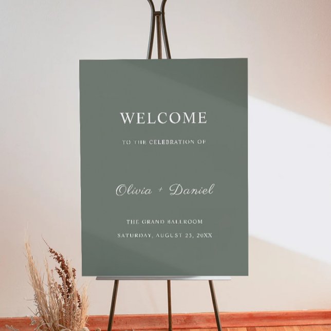 Póster Signo de bienvenida de Sage Green Boda (Sage Green Wedding Welcome Sign)