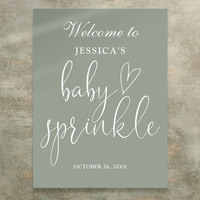 Póster Signo de bienvenida de Sage Green Boho Neutral Bab (Sage Green Boho Neutral Baby Sprinkle Welcome Sign)