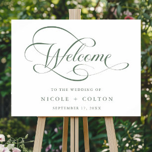 Póster Signo de bienvenida de Sage Green Elegant Script B