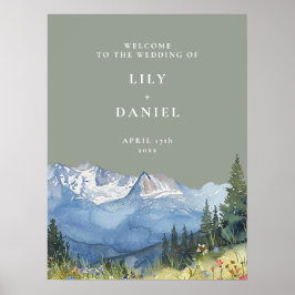 Póster Signo de bienvenida de Sage Green Mountain Floral 