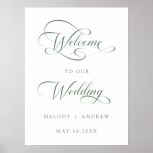 Póster Signo de bienvenida de Sage Green Romantic Script 