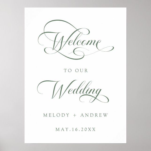 Póster Signo de bienvenida de Sage Green Romantic Script  (Frente)