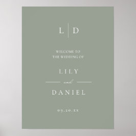 Póster Signo de bienvenida de Sage Green Simple Monograma