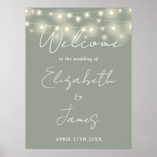 Póster Signo de bienvenida de Sage Green String Lights Bo