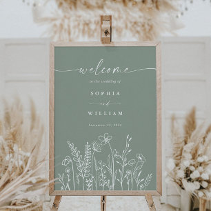 Póster Signo de bienvenida de Sage Green Wildflower Boda