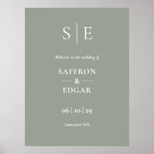 Signo de bienvenida de Sage Green Y Gold Monograma