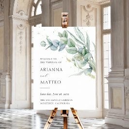 Póster Signo de bienvenida de Sage Greenery Budget Boda