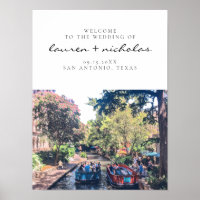 Signo de bienvenida de San Antonio Riverwalk Boda