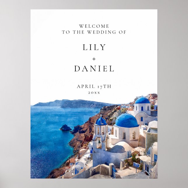 Póster Signo de bienvenida de Santorini Grecia Boda (Frente)