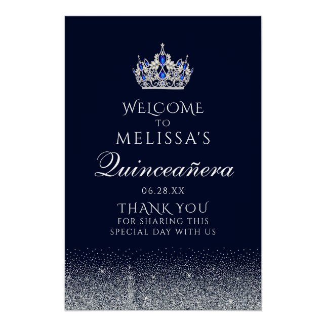 Póster Signo de bienvenida de Sapphire Blue Purpurina Qui (Anverso)