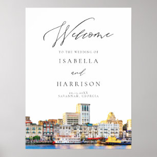 Póster Signo de bienvenida de SAVANNAH Watercolor Skyline