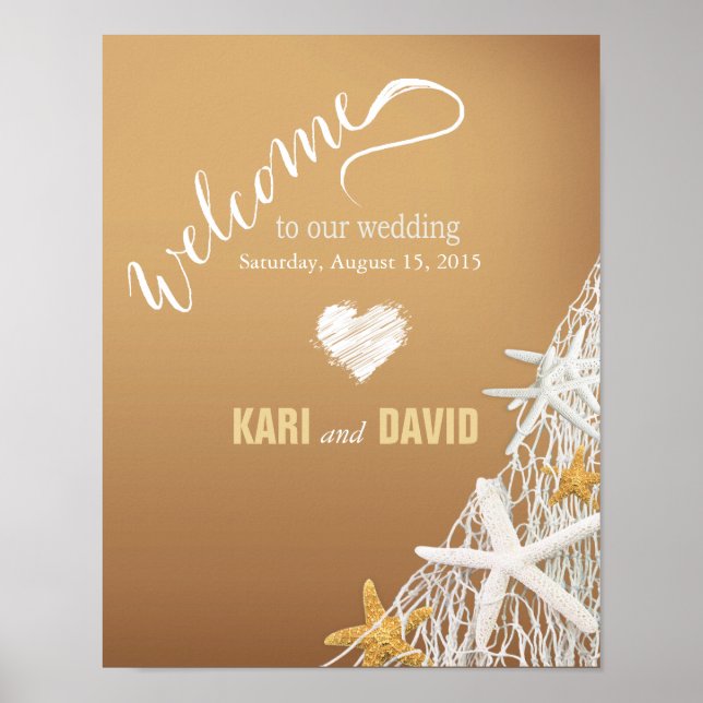 Póster Signo de bienvenida de Starfish Netting Beach Wedd (Frente)