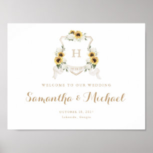 Póster Signo de bienvenida de Sunflowers Hydrangea Escudo