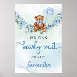Póster Signo de bienvenida de Teddy Bear con globos verde