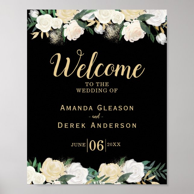 Póster Signo de bienvenida de tema de Boda de Rosas román (Frente)