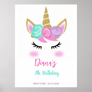 Póster Signo de bienvenida de tema de Unicornio de cumple