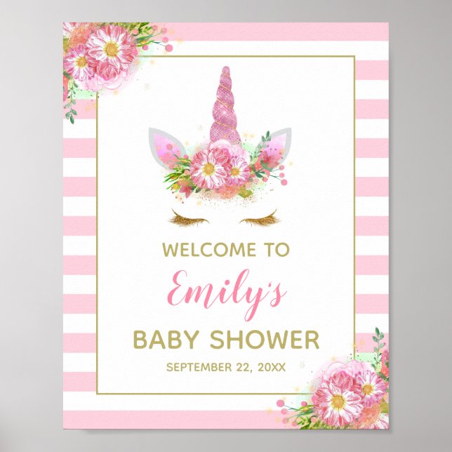 Póster Signo de bienvenida de Unicorn Baby Shower (Frente)
