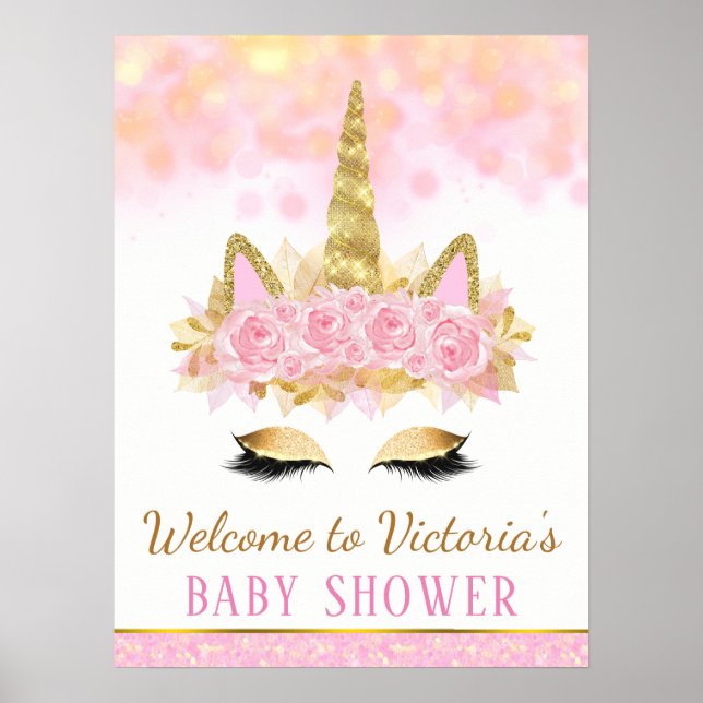 Póster Signo de bienvenida de Unicorn Baby Shower (Frente)