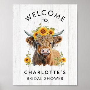 Póster Signo de bienvenida de vaca de Baby Shower Highlan