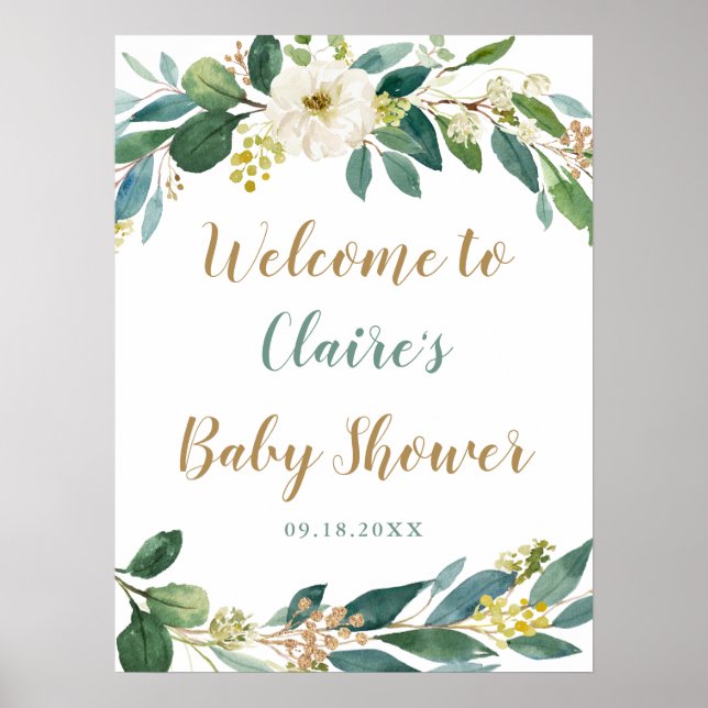 Póster Signo de bienvenida de verde Baby Shower (Frente)
