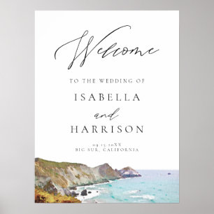 Póster Signo de bienvenida de Watercolor Big Sur Californ
