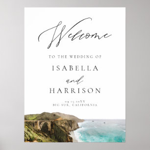 Póster Signo de bienvenida de Watercolor Big Sur Californ
