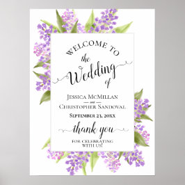 Póster Signo de bienvenida de Watercolor Lilacs Elegant W