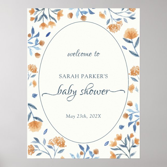 Póster Signo de bienvenida de Wildflower Boho Baby Shower (Frente)