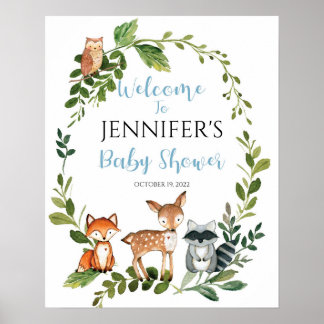 Póster Signo de bienvenida de Woodland Baby Shower