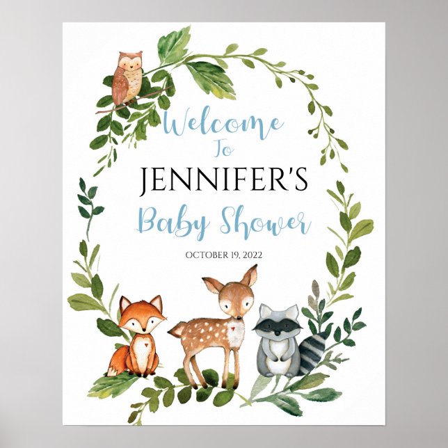 Póster Signo de bienvenida de Woodland Baby Shower (Frente)