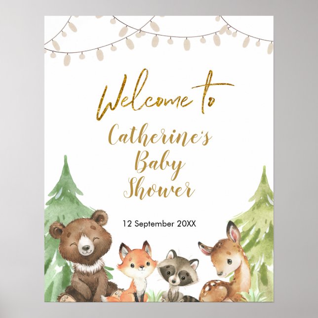 Póster Signo de bienvenida de Woodland Baby Shower (Frente)