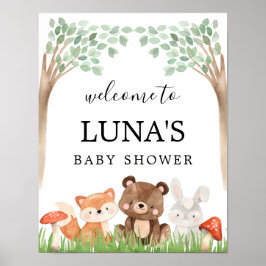 Póster Signo de bienvenida de Woodland Baby Shower