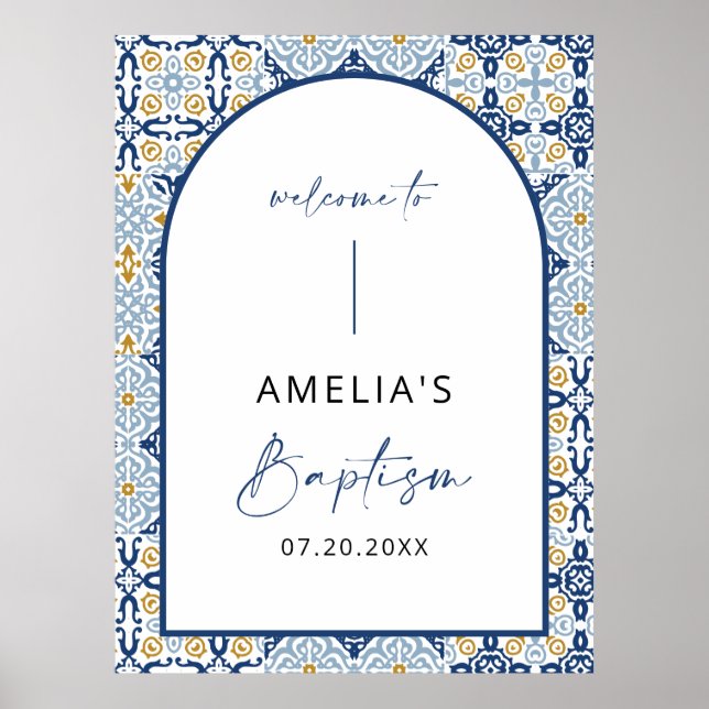 Póster Signo de bienvenida del bautismo azul de Arch Amal (Frente)