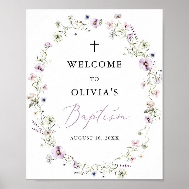 Póster Signo de bienvenida del bautismo de flor silvestre (Frente)