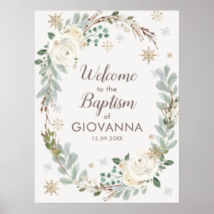 Póster Signo de bienvenida del bautismo floral de inviern
