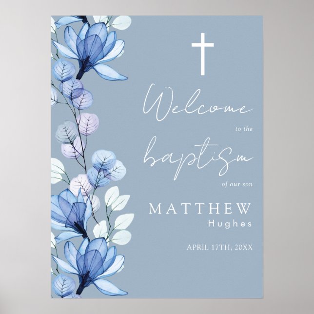 Póster Signo de bienvenida del bautismo floral transparen (Frente)