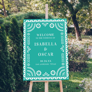Póster Signo de bienvenida del Boda Aqua Papel Picado