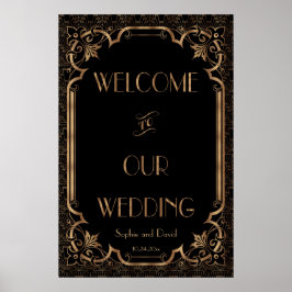 Póster Signo de bienvenida del Boda Art Deco del Gran Gat