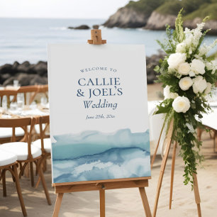 Póster Signo de bienvenida del Boda azul acuático moderno