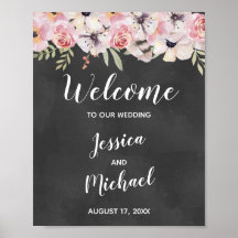 Signo de bienvenida del Boda Boho Floral Chalkboar