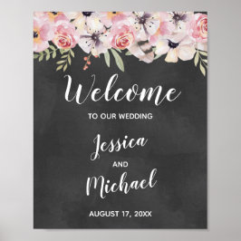 Póster Signo de bienvenida del Boda Boho Floral Chalkboar
