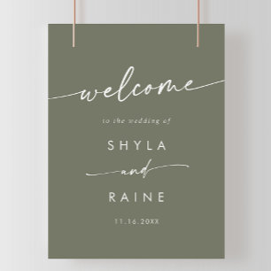 Póster Signo de bienvenida del Boda Boho Moda Olive Green